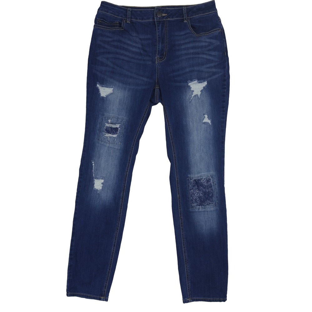 EST. 1946 Denim Skinny Jeans 10 Womens Distressed Patchwork Dark Wash Blue
